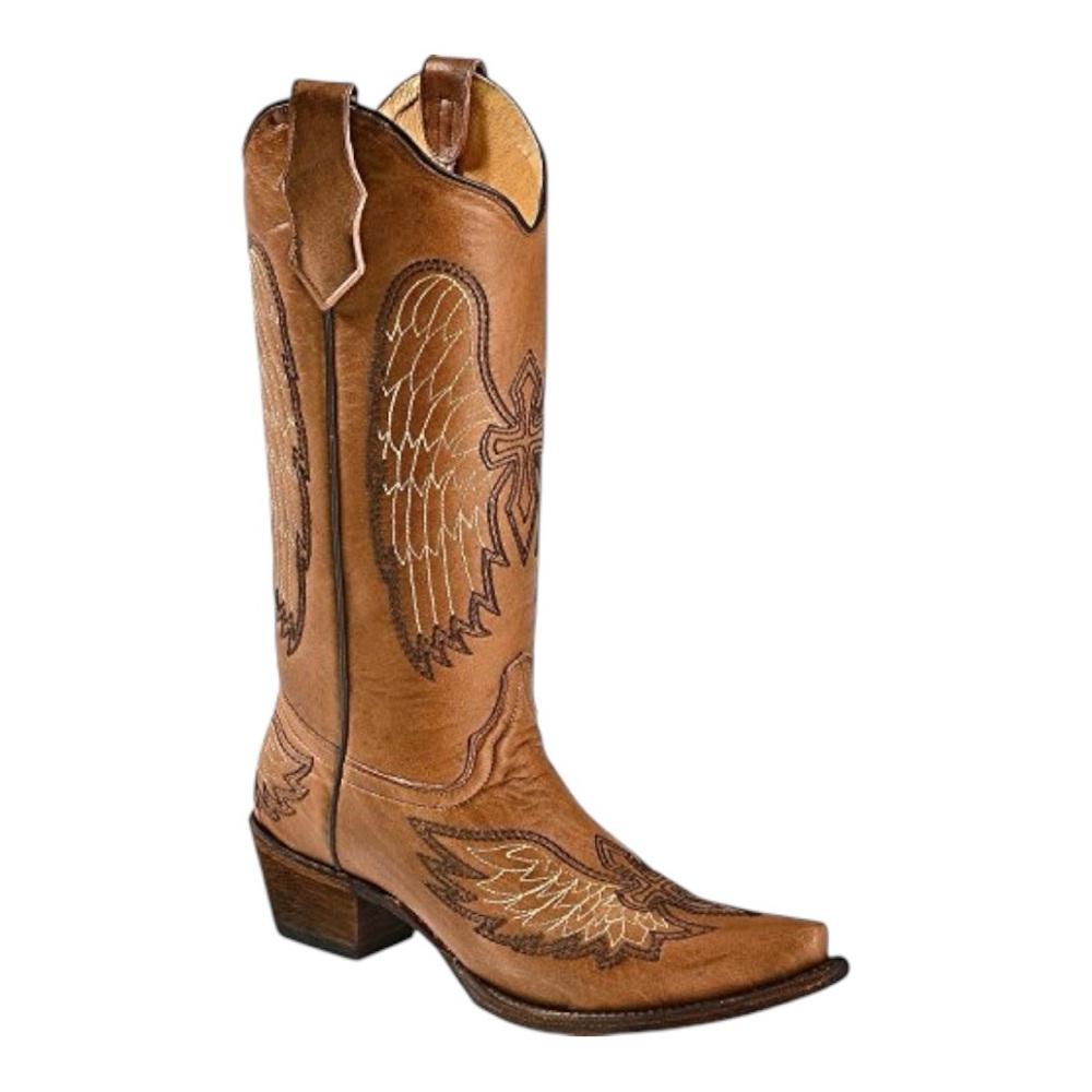 Corral Circle G Women's Cognac Bone Wing and Cross Western Cowboy Boots. 5.5